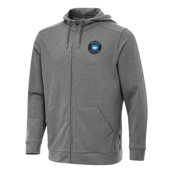 Men's Antigua Heather Black Charlotte FC Effortless Full-Zip Hoodie