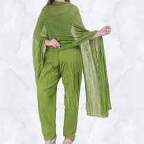 Peekdee Women Cotton Solid Patiala Salwar With Dupatta Set Green Traditional And Ethnic Wear One Size Plus