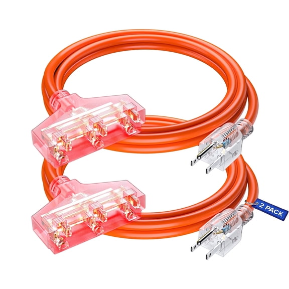 Maximm 6 ft Orange Extension Cord with 3 Outlets, 14 Gauge SJTW Grounded 3-Prong Power Strip, ETL Listed, 2-pack