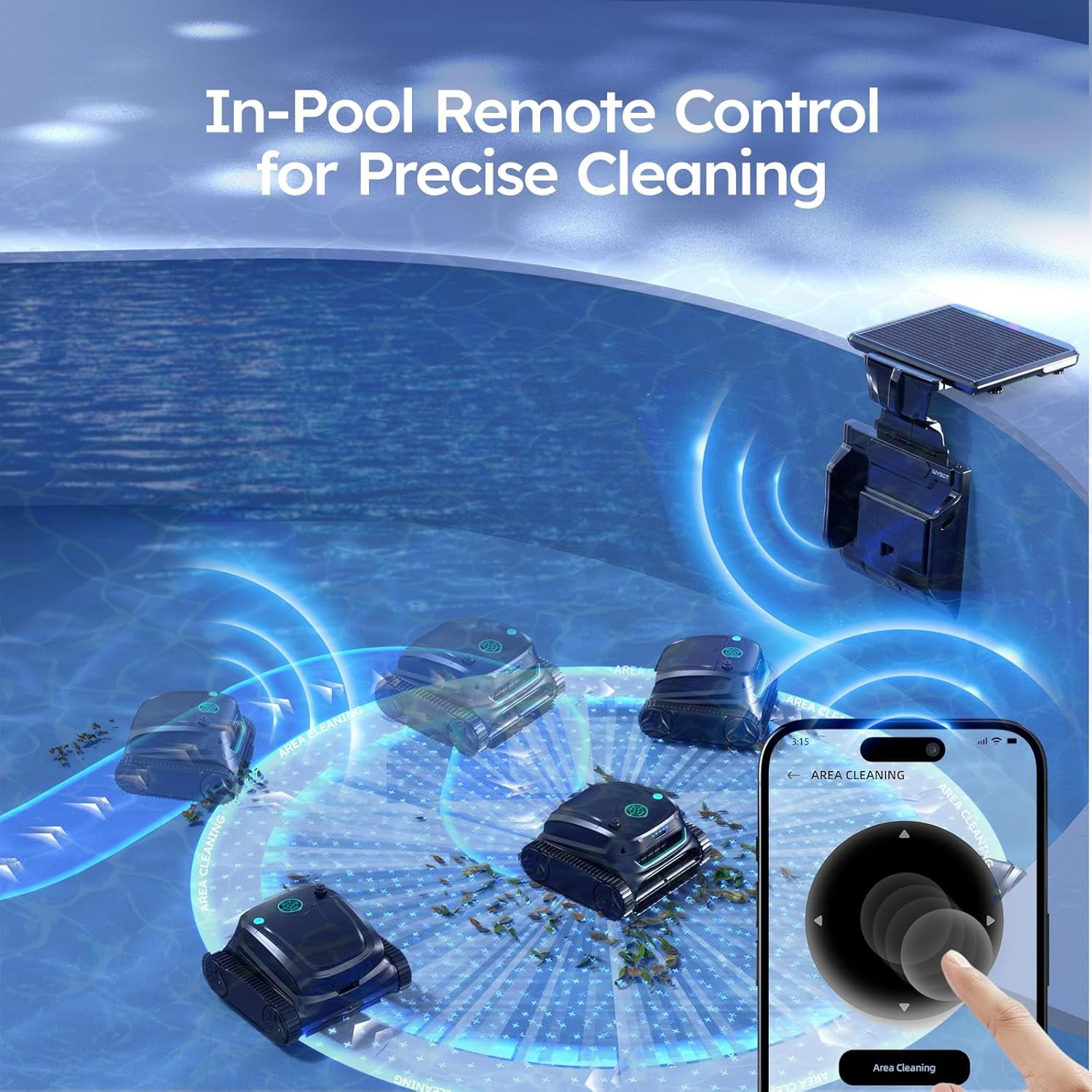 WYBOT S2 Solar Powered Robotic Pool Vacuum Cleaner, Auto Return & Charge, Enhanced Scheduled Cleaning, 3D Adsorption System, Brushless Motor, Ideal for Inground Pools Up to 3229 Sq.Ft
