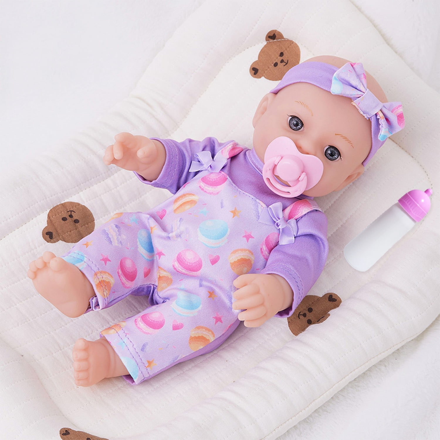 LINXUXIE Baby Doll Set with Diaper & Pacifier, Pretend Play Toy with Flower Pattern Backpack Carrier, Birthday Gifts for Kids 3-5 5-8 8-12 Year Old