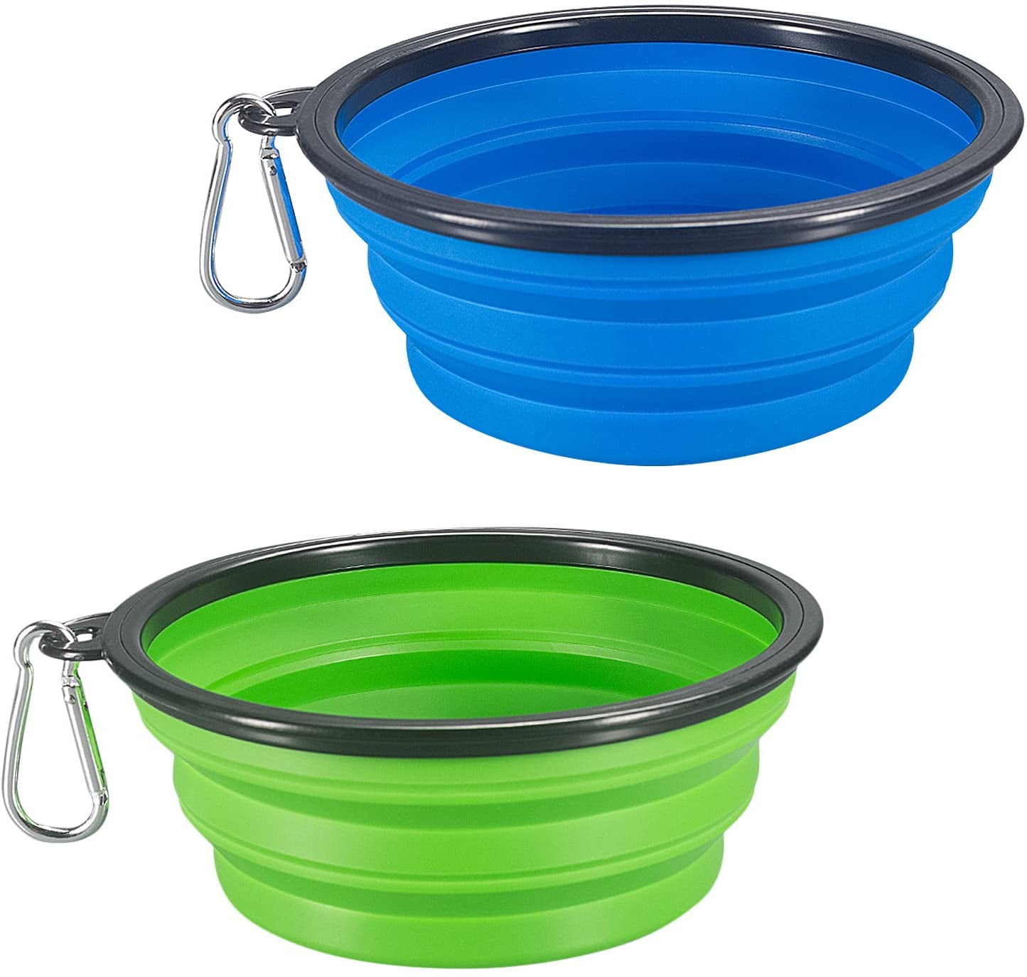 Traveling,Hiking Foldable Expandable Bowl for Dogs Cats and Small Pet Feeding Collapsible Dog Bowl，2 Pack Portable Dog Bowl with Lids,Foldable Pet Travel Dog Bowls for Walking Blue，Black 