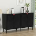 thumbnail image 4 of Eumyviv Mid Century Storage Cabinet, Rattan Buffet Sideboard with 4 Doors for Kitchen Living Room Bedroom Hallway, Black H0108, 4 of 10