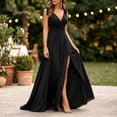 thumbnail image 7 of NTACZA Casual Dresses for Women Sleeveless Maxi Formal Wedding Guest Dresses V-Neck Slit Dressy Black L, 7 of 7