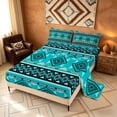 thumbnail image 2 of Manfei Southwestern Aztec Queen Sheets, , Teal Black Queen Sheet Sets, Black Reversible 4-Piece1 Flat Sheet + 1 Fitted Sheet + 2 Pillowcases, 2 of 6