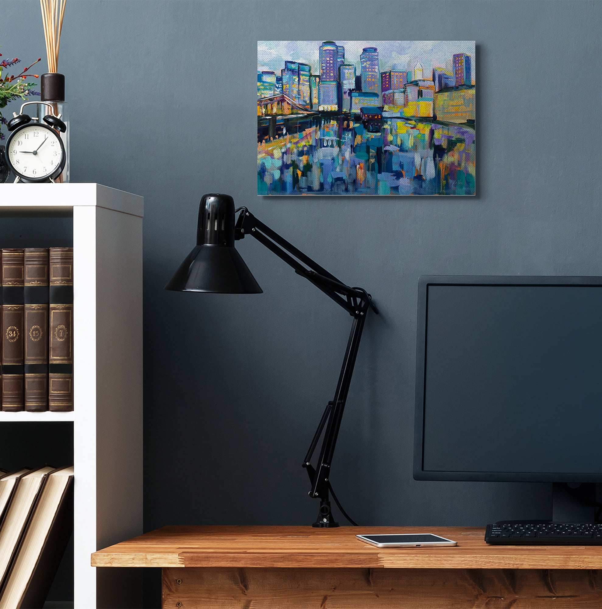 Stupell Industries Boston Harbor Abstract Cityscape Painting Canvas Wall Art by Jeanette Vertentes, 16" x 20"