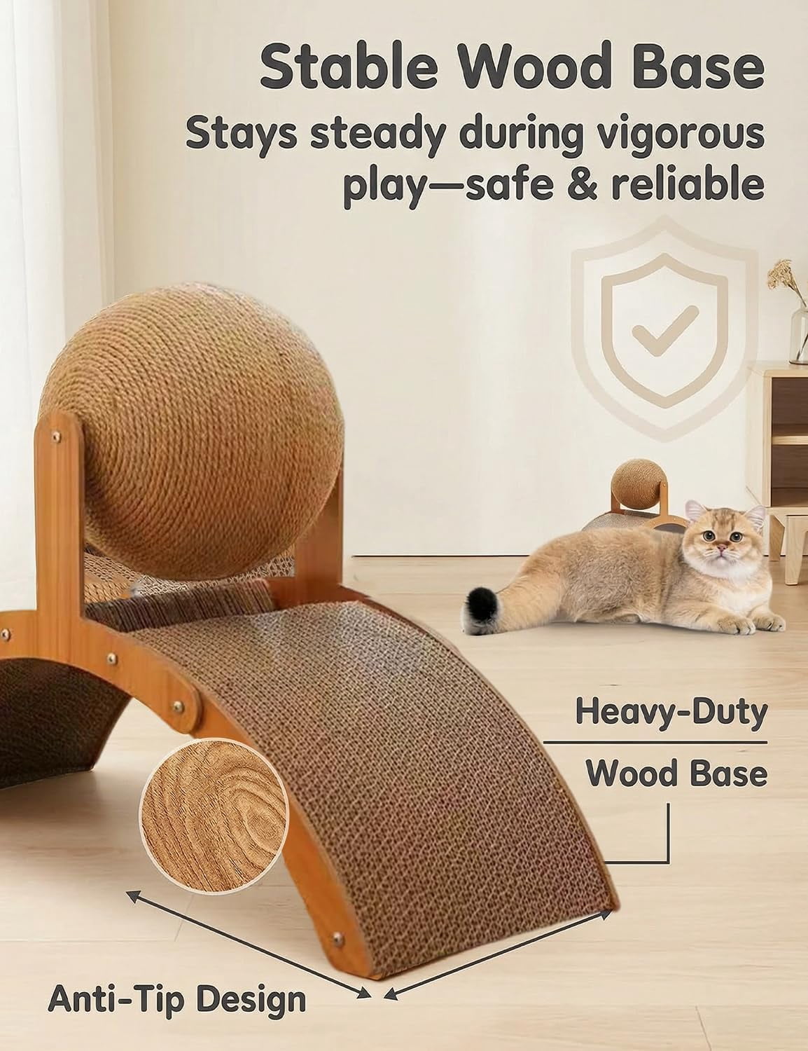 2026 Cat Scratching Ball On Stand, Solid Wood Interactive Cat Scratcher with 360° Rotating Natural Sisal Ball,  Durable Scratching Surface, Attracting A Cat's Attention, for Indoor Cats & Kittens