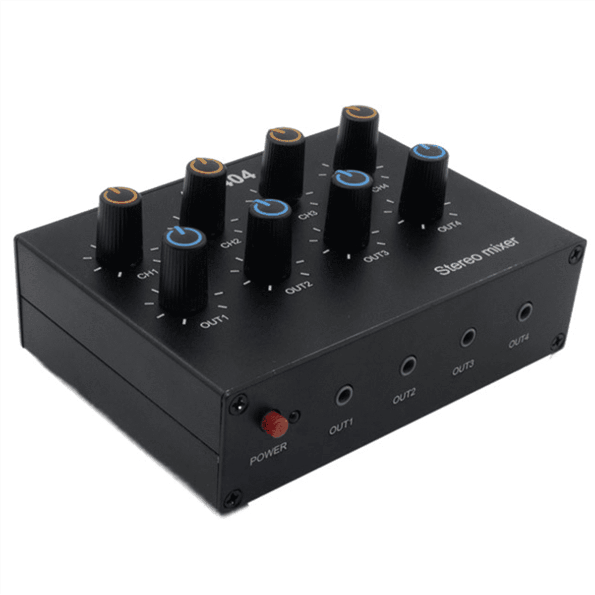 AU-404 Stereo Sound Four Multi Input Output Mixer Dual Channel Audio Music Mixing Four in Four Out,1 x Stereo Mixer,Black