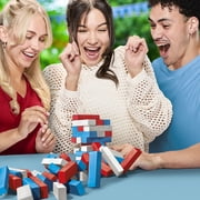 Hasbro Jenga Stacks and Stripes Party Game, Red, White, and Blue Wood Blocks, Boys & Girls, Fun Summer Activities for Child, Adults & Families, Ages 6+