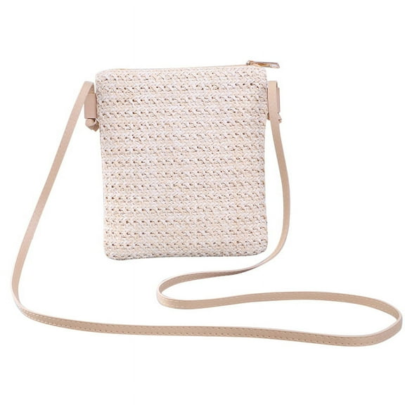 Straw Plait Small Square Bags One Shoulder Slanted Bag Handbag Coin Purses Casual Holiday Beach Bag - Beige