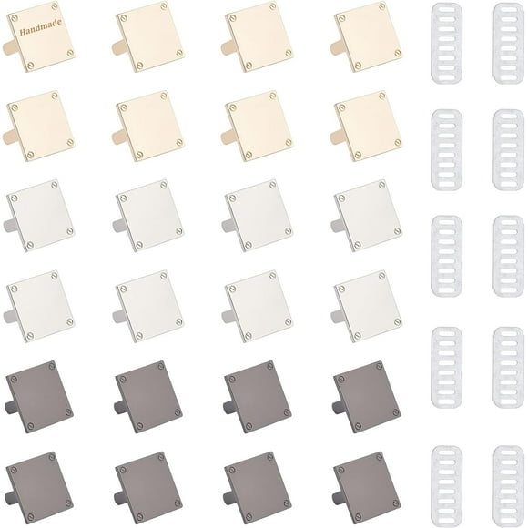 24pcs Metal Blank Stamping Tags 3 Colors Alloy Rectangle Blank Name Labels Marker DIY Handmade Logo Labels with Shim for Clothes Bags Label Signs for Jeans Shoes Craft Bag Making Hardware