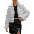 thumbnail image 1 of Chaqueta de Piel Sintética para Mujer, Abrigo Corto Abullonado de Larga, Abrigo Cálido de Invierno. Gris M, 1 of 8
