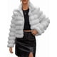 thumbnail image 1 of Chaqueta de Piel Sintética para Mujer, Abrigo Corto Abullonado de Larga, Abrigo Cálido de Invierno. Gris M, 1 of 8