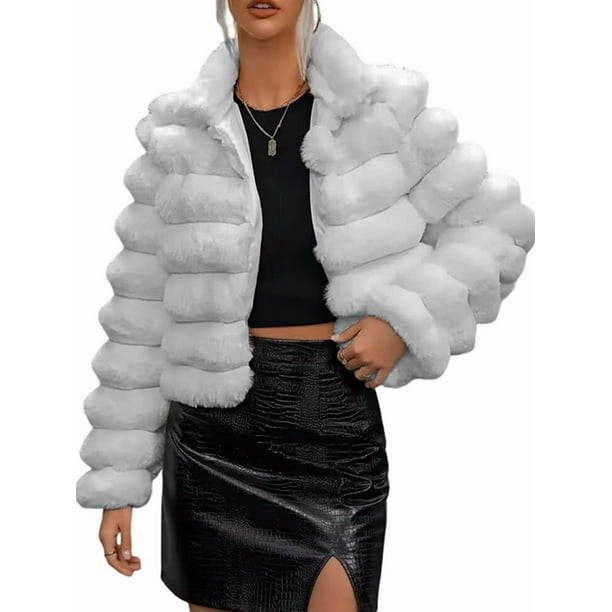 Chaqueta de Piel Sintética para Mujer, Abrigo Corto Abullonado de Larga, Abrigo Cálido de Invierno. Gris XXXL