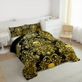 thumbnail image 3 of Homewish Vintage Damask Floral Full Size Comforter Sets,Gothic Skull Bedding Comforter Set,Gold Spooky Halloween Bedding Sets,Breathable Bedroom Decorative Reversible,3pcs, 3 of 8
