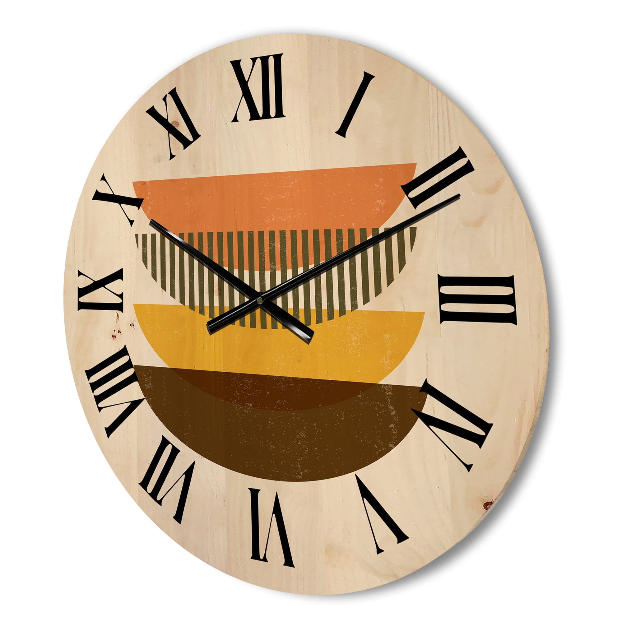 Designart 'Half Moons In Earth Tones Abstract Geometric Art' Modern Wood Wall Clock