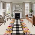 thumbnail image 2 of Area Rug 60×96in, Rustic Pastoral Colorful Flower Floor Carpet Living Room Rug, Black White Checkered Linen Non-Slip Welcome Mat Indoor Rugs for Bedroom Dining Room, 2 of 9
