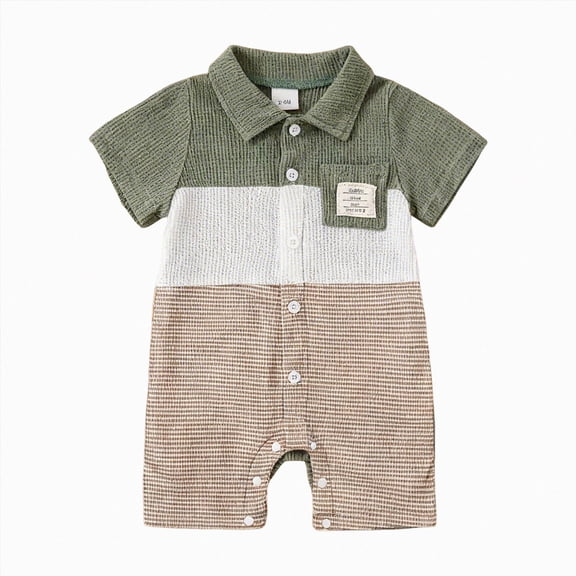 CAICJ98 Baby Boy Romper Newborn Infant Summer Clothes 3 6 12 18 Months Short Sleeve Striped Jumpsuit Playsuit Bodysuit Romper Baby Boy (Green,3-6 Months)
