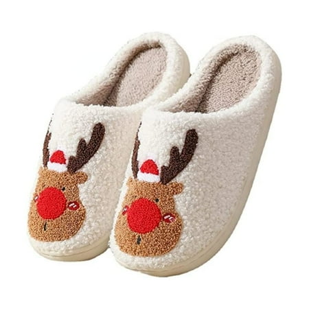 

Lankey Women Slippers Christmas Elk Slippers Soft Comfy Deer House Slipper Non-Slip Indoor Outdoor Plush Slipper Winter Warm Slip-on Shoes for Women & Men