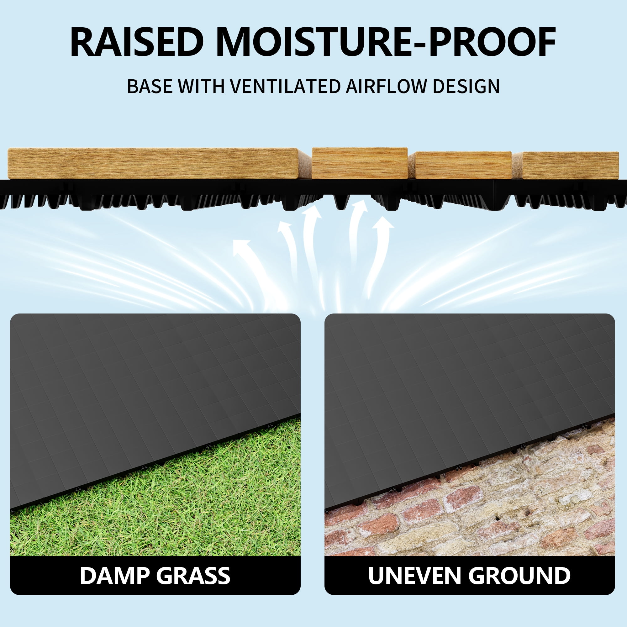 ASJMR Plastic PVC Floor Tiles, 6"x8" Waterproof Outdoor Floating Floor, Damp-Proofing Interlocking Tiles for Outdoor Sheds, Patio, Backyard, Black