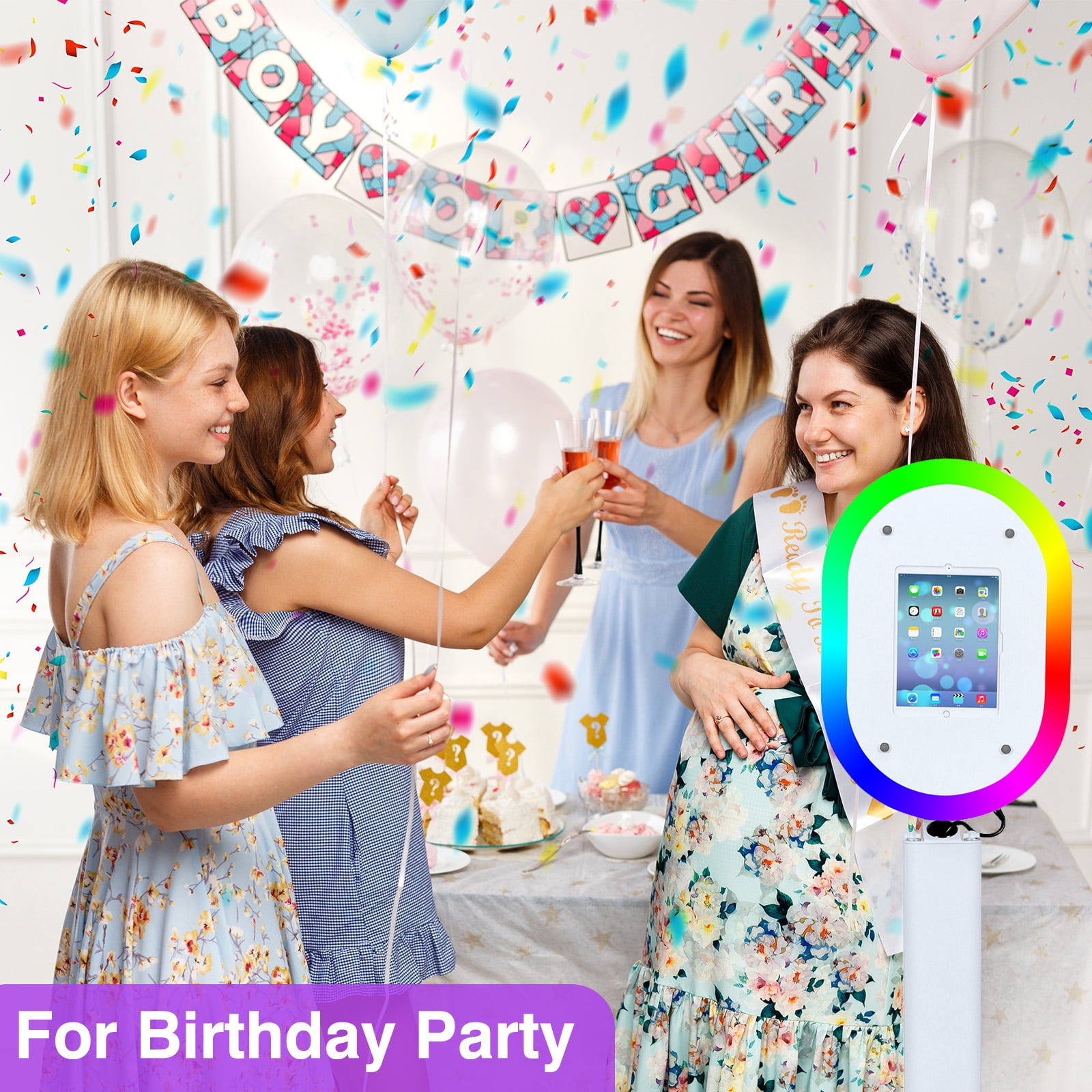 Portable iPad Photo Booth Stand with RGB Ring Light - Compatible with 10.2" to 13" iPad Pro/Air, Party Selfie Station for Weddings & Corporate Events (White/Flight Case)​