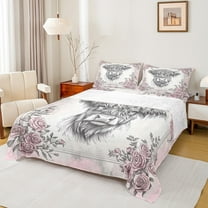 Homewish Cartoon Cow Animal Twin Sheet Sets, Rustic Farmhouse Twin Fitted Sheet, Vintage Fashion Rose Flat Sheet, Luxury Bedroom Decor, 3-Piece