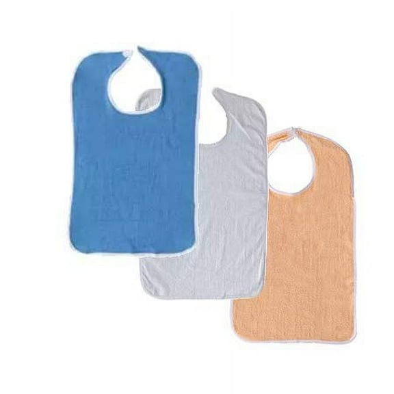 6 Pack Terry Adult Bib with Hook and Loop Fastener (White, Royal, Peach)