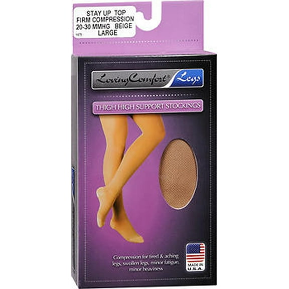 Loving Comfort Legs Thigh High Support Firm Compression Stockings, 20-30 mmHg, Large, Beige