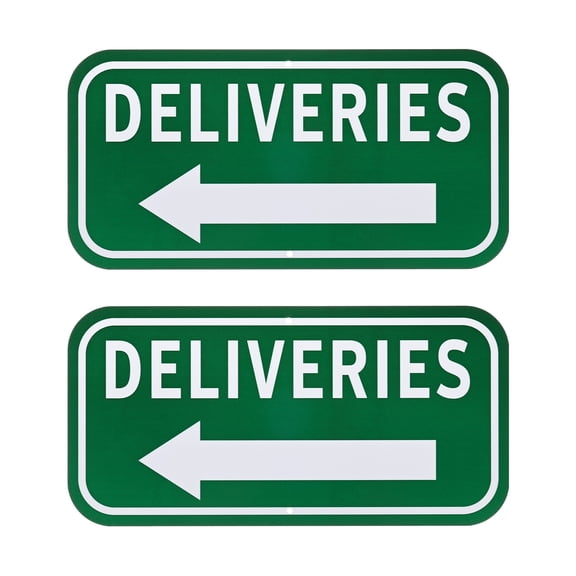 Uxcell 2-Pack Deliveries Sign with Lift Arrow, 12" x 6" Aluminum Front Door Sign for Home/Office [White on Green]