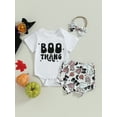 thumbnail image 2 of Wassery Infant Baby Girls Halloween Outfit Set Short Sleeve Romper Top Flower Skull Shorts Bow Headband Newborn Girl Summer Clothes 3Pcs, 2 of 8