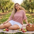 thumbnail image 2 of Agnes Orinda Women's Plus Size Top Swiss Dots Blouse Round Neck Ruffle Sleeve Casual Tee Shirt 2X Dark Pink, 2 of 8
