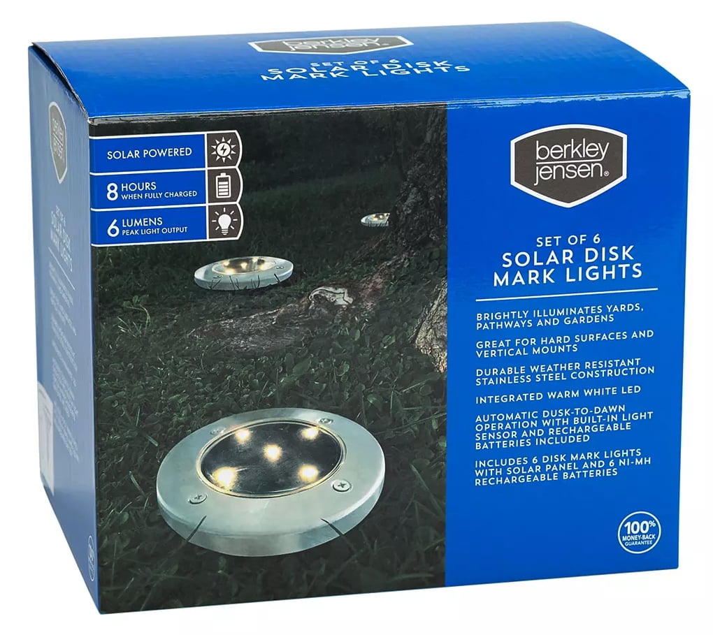 Berkley Jensen 6-Lumen Solar Disk Mark Lights, 6 pk. - Stainless Steel