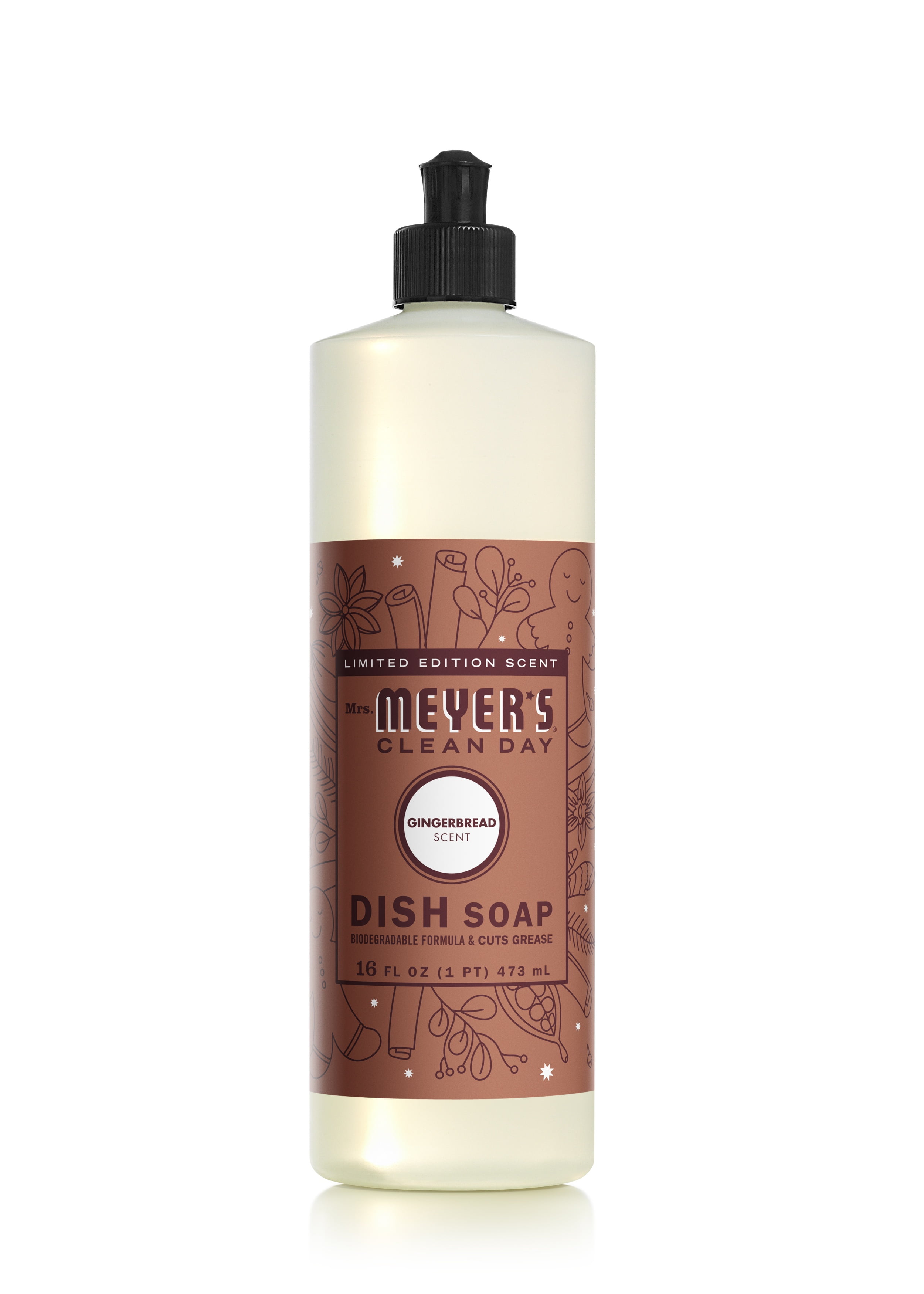 Mrs. Meyer’s Clean Day Gingerbread 3 Pack Variety, Liquid Hand Soap 12.5 fl oz, Dish Soap 16 fl oz, Multi-Surface Cleaner 16 fl oz, 1 ct