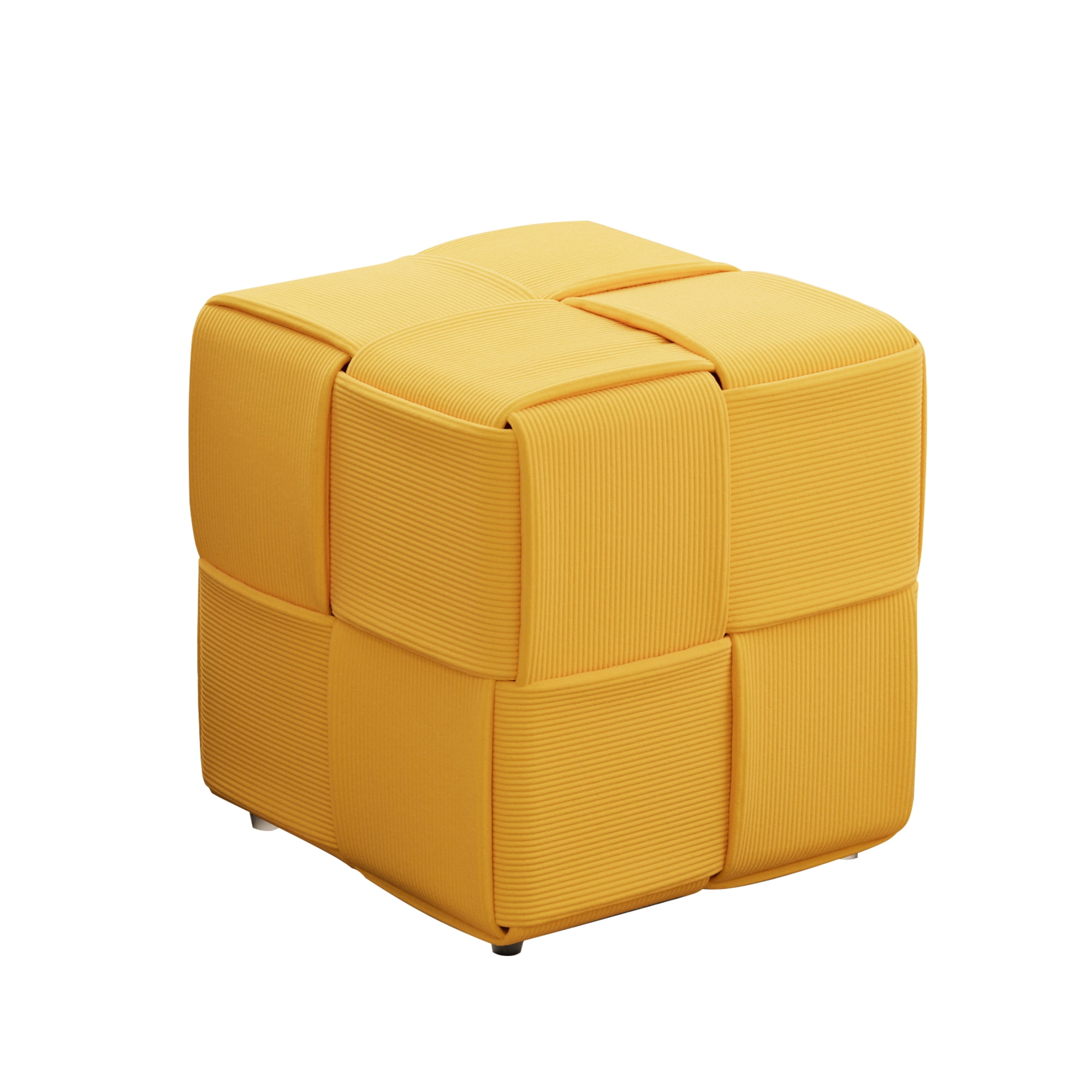 Corduroy Ottoman Foot Rest, Square Upholstered Stool with High-Density Foam and Wood Frame, 300 Lbs Capacity, Multi-Purpose Footstool for Living Room Bedroom Nursery, Yellow
