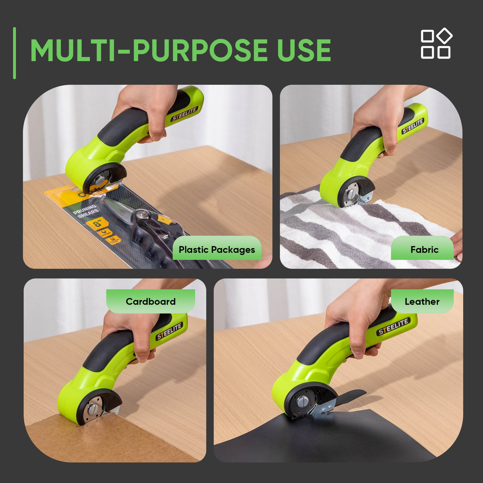 Steelite Cordless Electric Scissors,Electric Cardboard Cutter,4V Rechargeable Box Cutter with Replacement Blade & Storage Bag,Power Rotary Cutter for Cardboard, Fabric, Carpet, Leather, Plastic