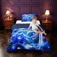 thumbnail image 3 of Manfei Japanese Dragon Animals Twin Comforter Sets,Eastern Flower Moon Bedding Set,Blue,Navy Blue Reversible,2 Pieces,1 Comforter and 1 Pillowcase, 3 of 6