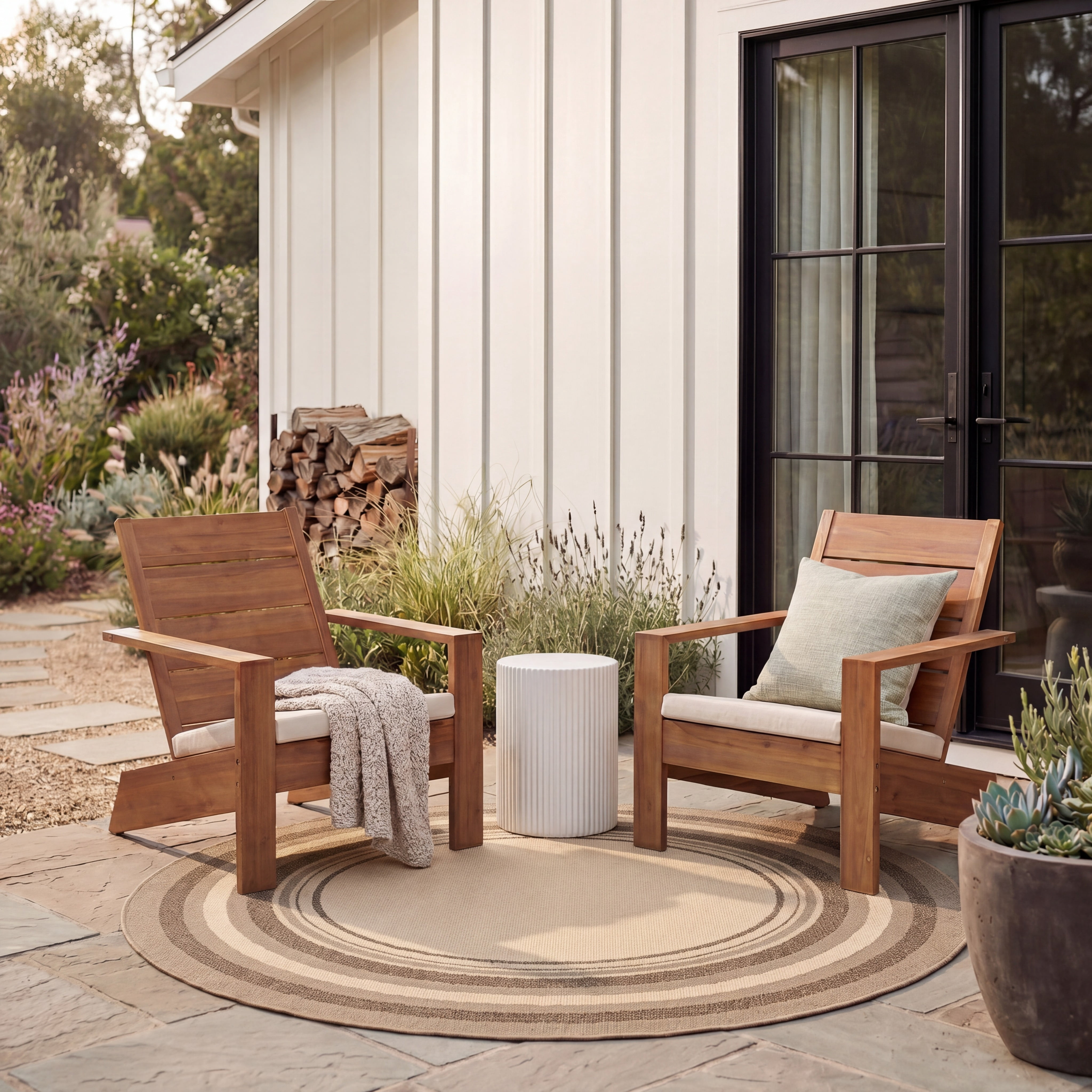 Safavieh Courtyard Phoebe Bordered Indoor/Outdoor Area Rug, Beige/Dark Beige, 5'3" x 5'3" Round