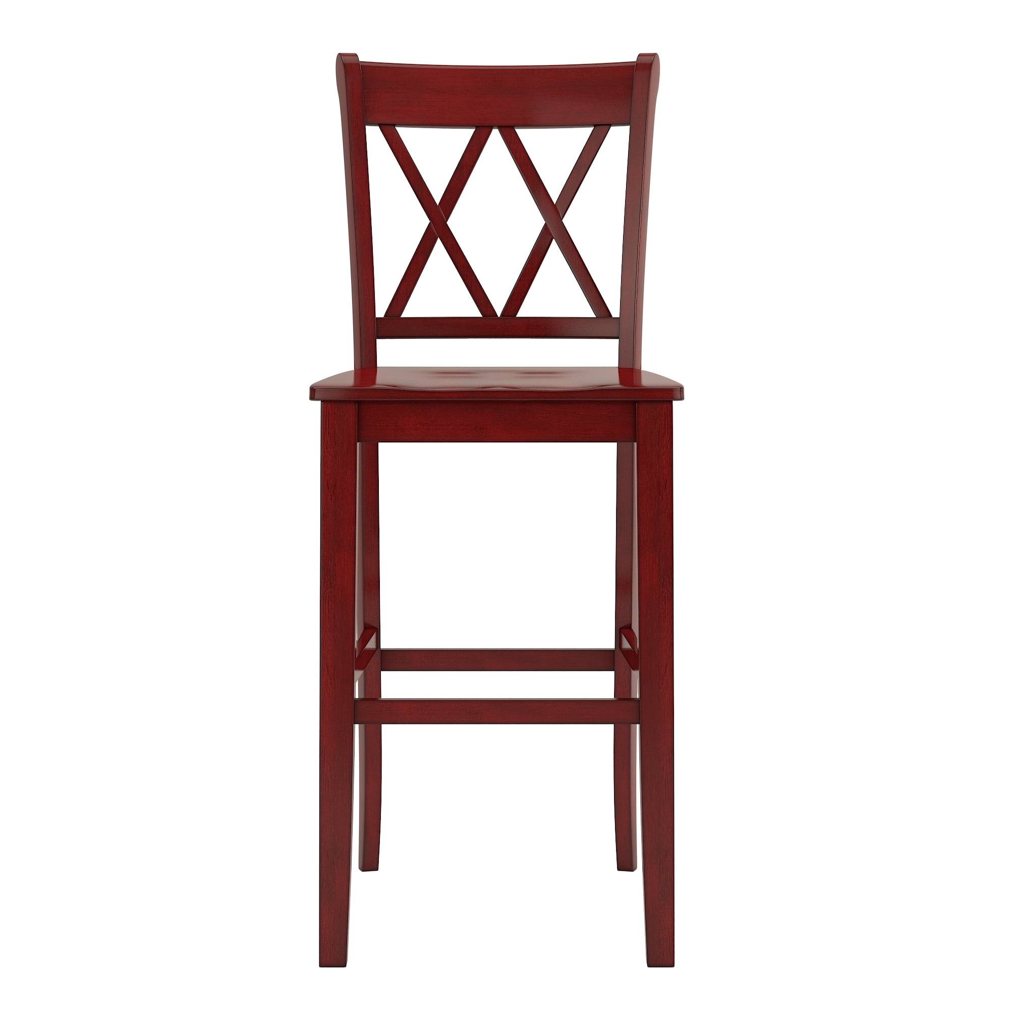Weston Home Farmhouse Vintage Double X Solid Wood Bar Height Chair, Set of 2, Antique Red