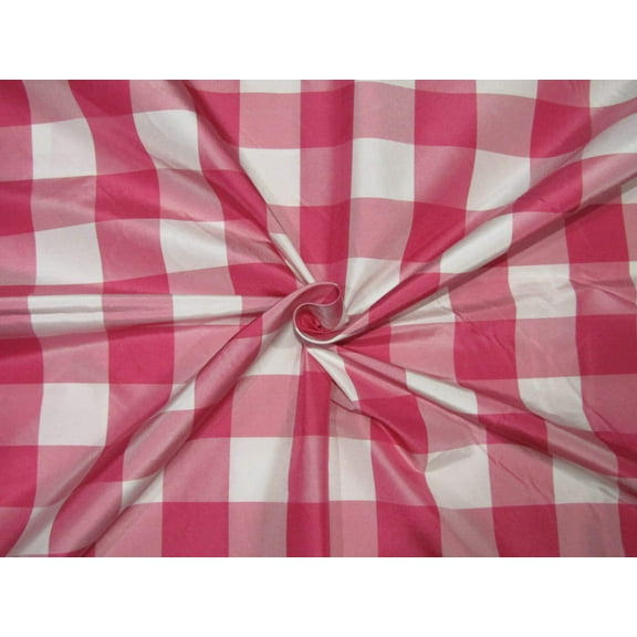 100% Silk Taffeta Fabric pink and white plaids TAFC65[2]