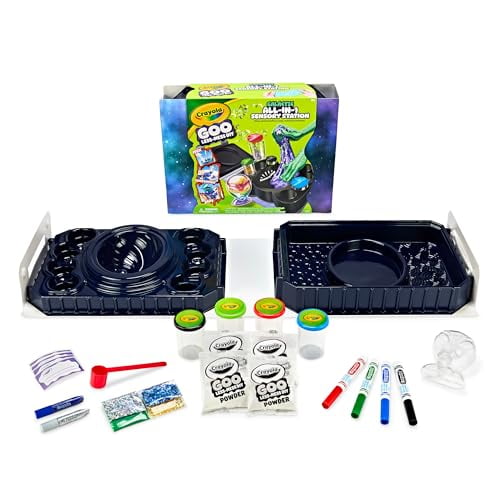 Open Box CRAYOLA GOO ALL-IN-1 SENSORY STATION, GALACTIC SLIME MAKING KIT, AGES 6+