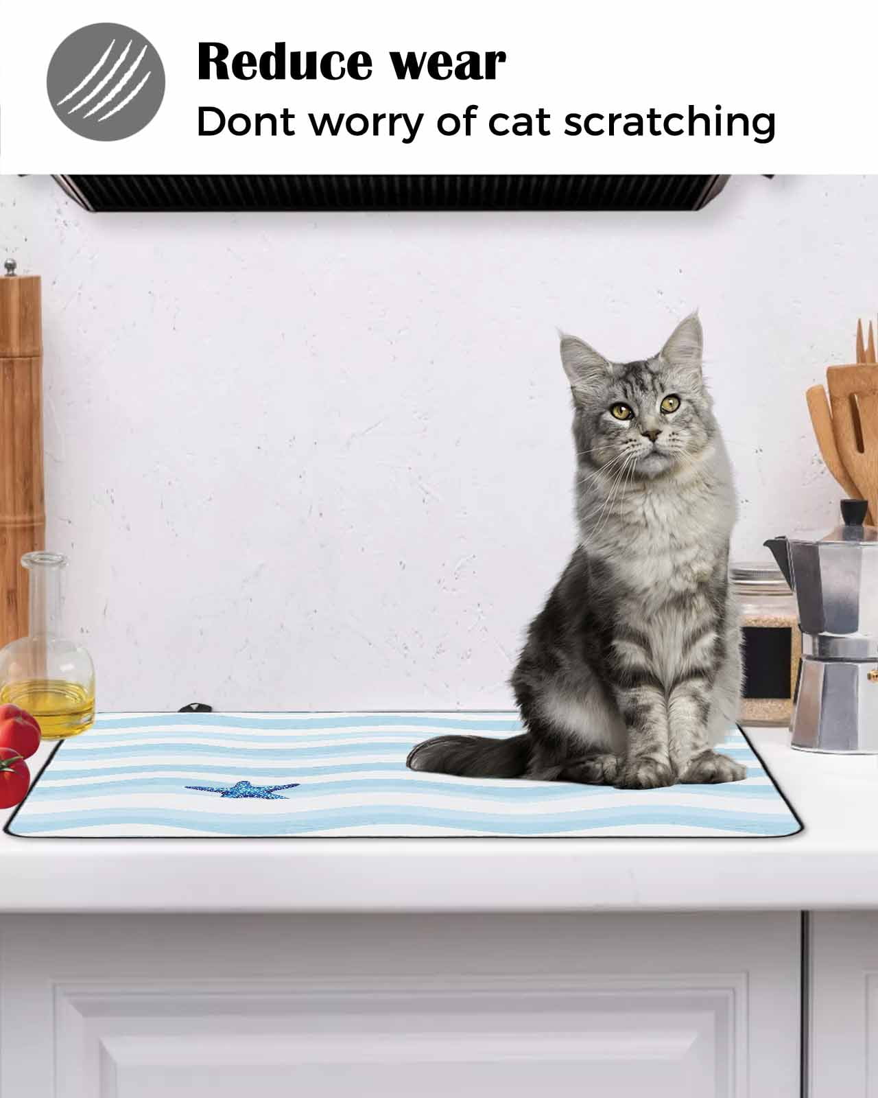nqOlkjepod Large Induction Cooktop Protector Mat 36"x21", Blue White Striped Stove Top Covers for Electric Stove, Starfish Coastal Waves Decorative Stove Burner Cover Mats, Glass Top Stove Cover