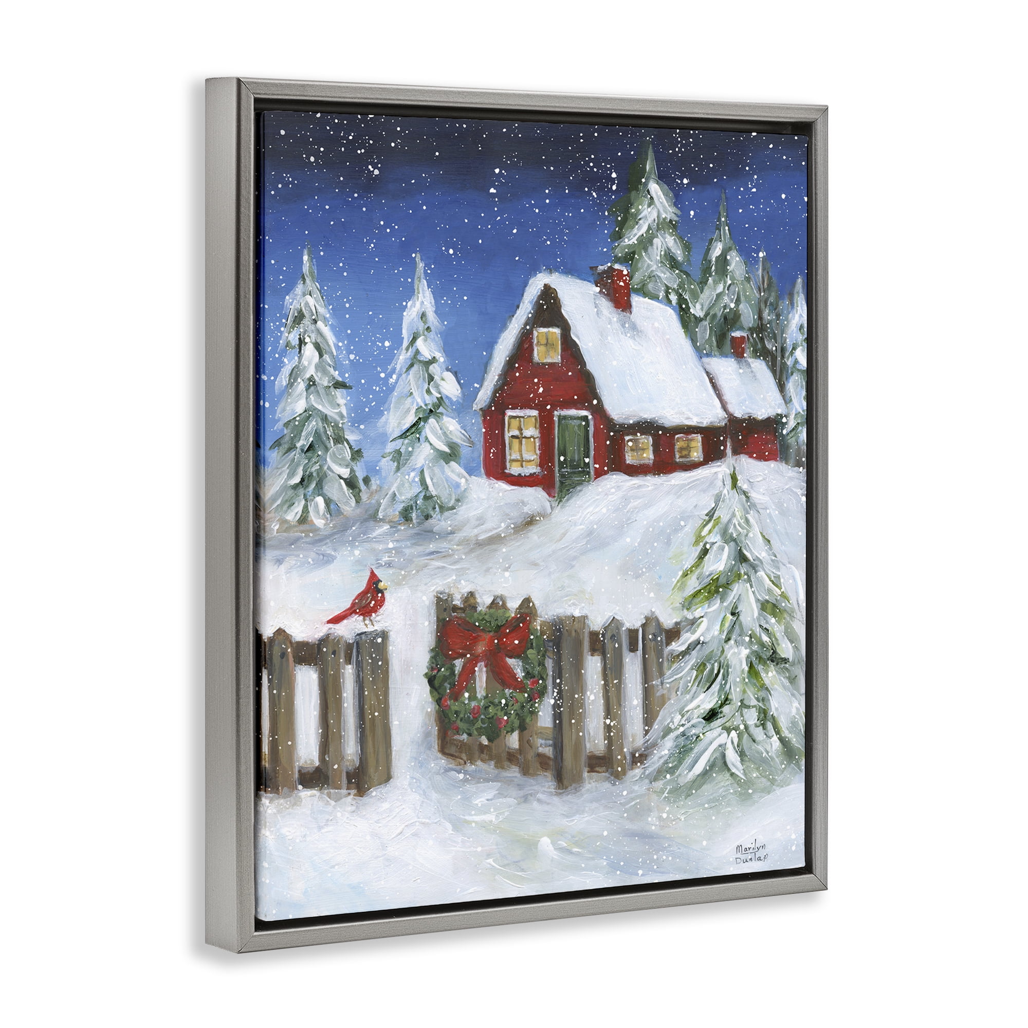 Stupell Industries Traditional Winter Scene Holiday Painting Gray Floater Framed Canvas Art Prints Wall Art, 25 x 31