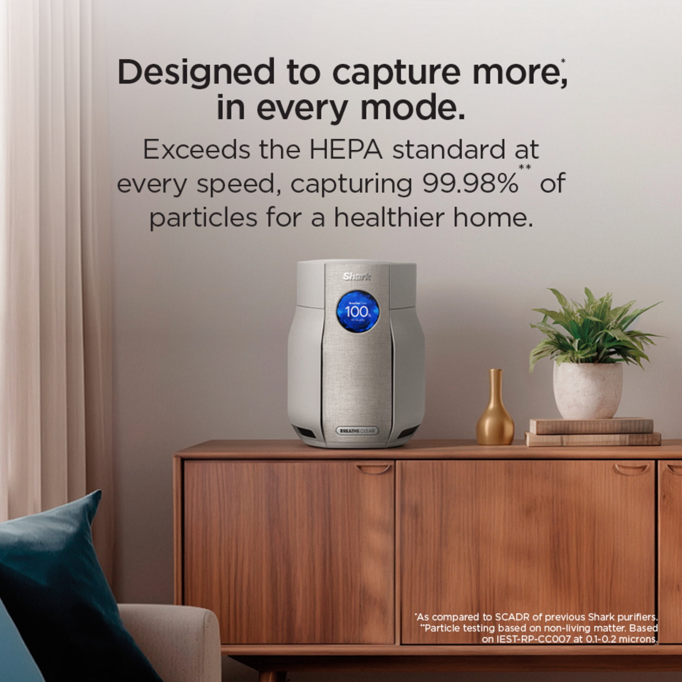 Shark BreatheClear Compact Pro with NeverChange 300 Sq Ft Intelligent Air Purifier, HEPA-Exceeding Filter, Zero Filter Changes For Up To 6 Years, HP062 Dove