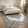 thumbnail image 3 of ODIKA Beige Detailing Symmetrical Scrolling Vines Faded Rugsbeige Non-Slip Chair-Friendly for Dining Room, Large Office, Lounge, 3 of 7