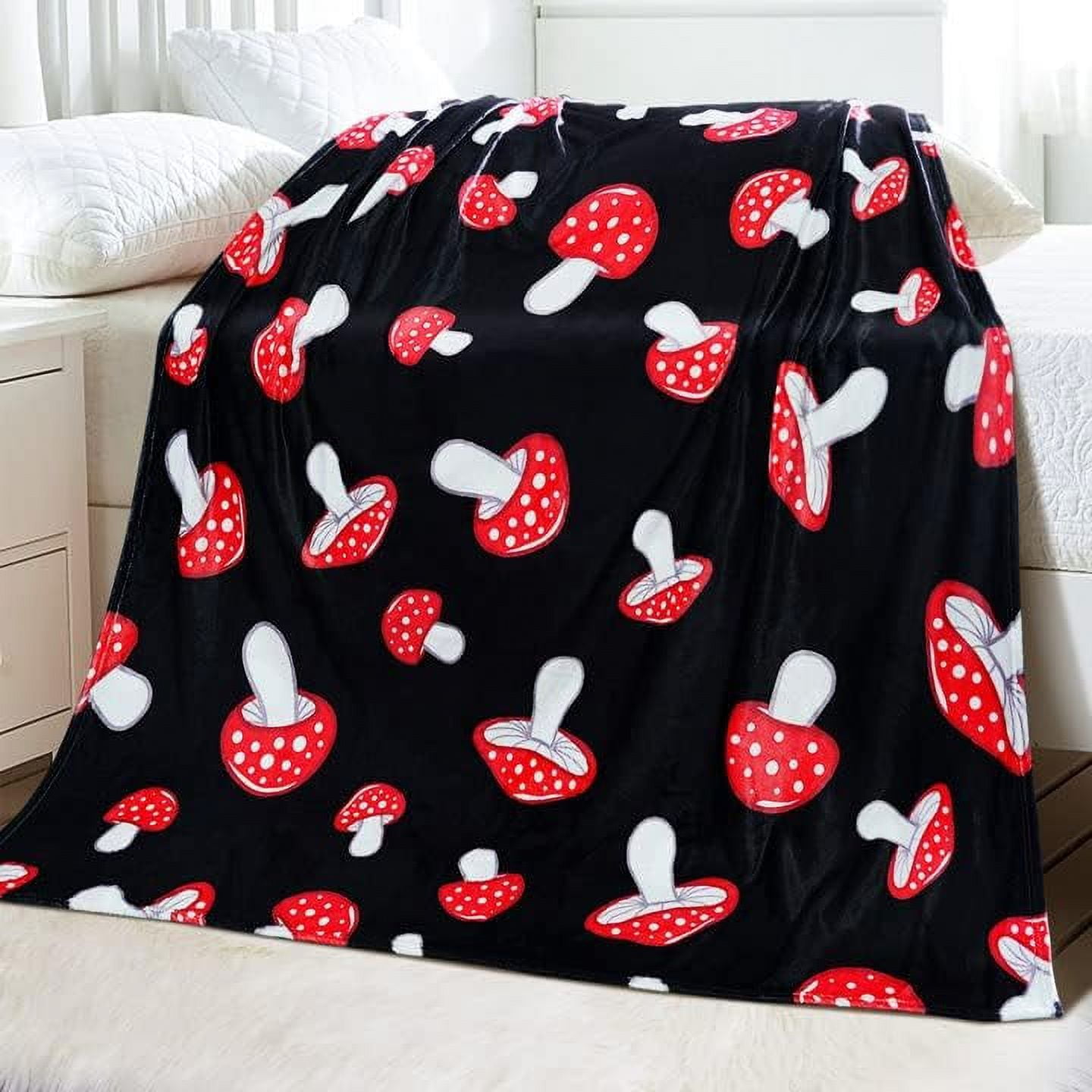 Cute Mushroom Blanket Sofa Bedding Room Decor Soft Plush Flannel Throw, Gifts for Mushroom Lovers Kids and Women 50 x 60 Inches