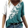 thumbnail image 2 of ICHUANYI Clearance Women's Fashion Printing Casual V-neck Short Sleeve Loose T-shirt Tops(Green, XL) ICHUANYI WER2023081117883, 2 of 4