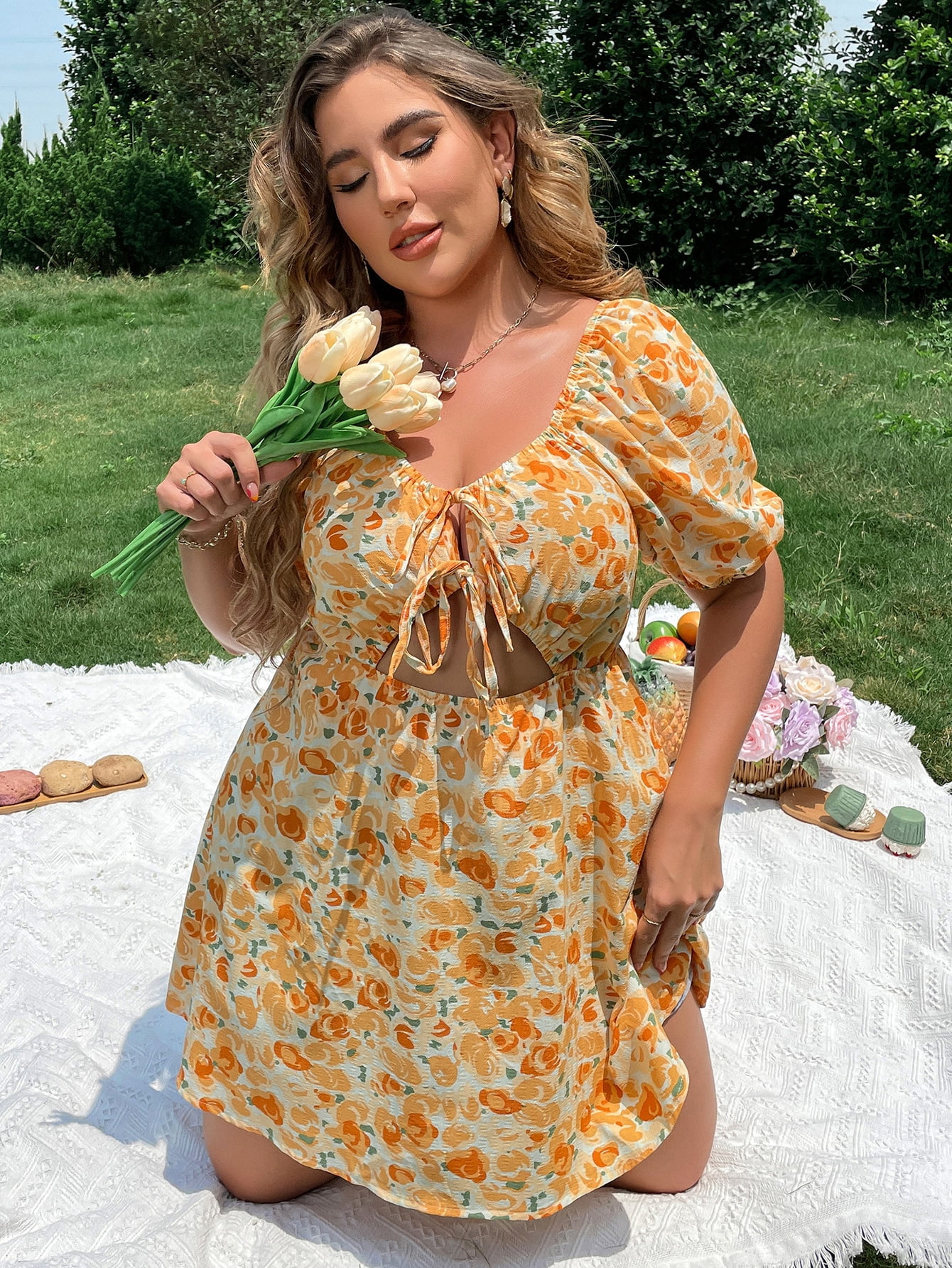 Boho Women's Plus Size Floral Print Cut 