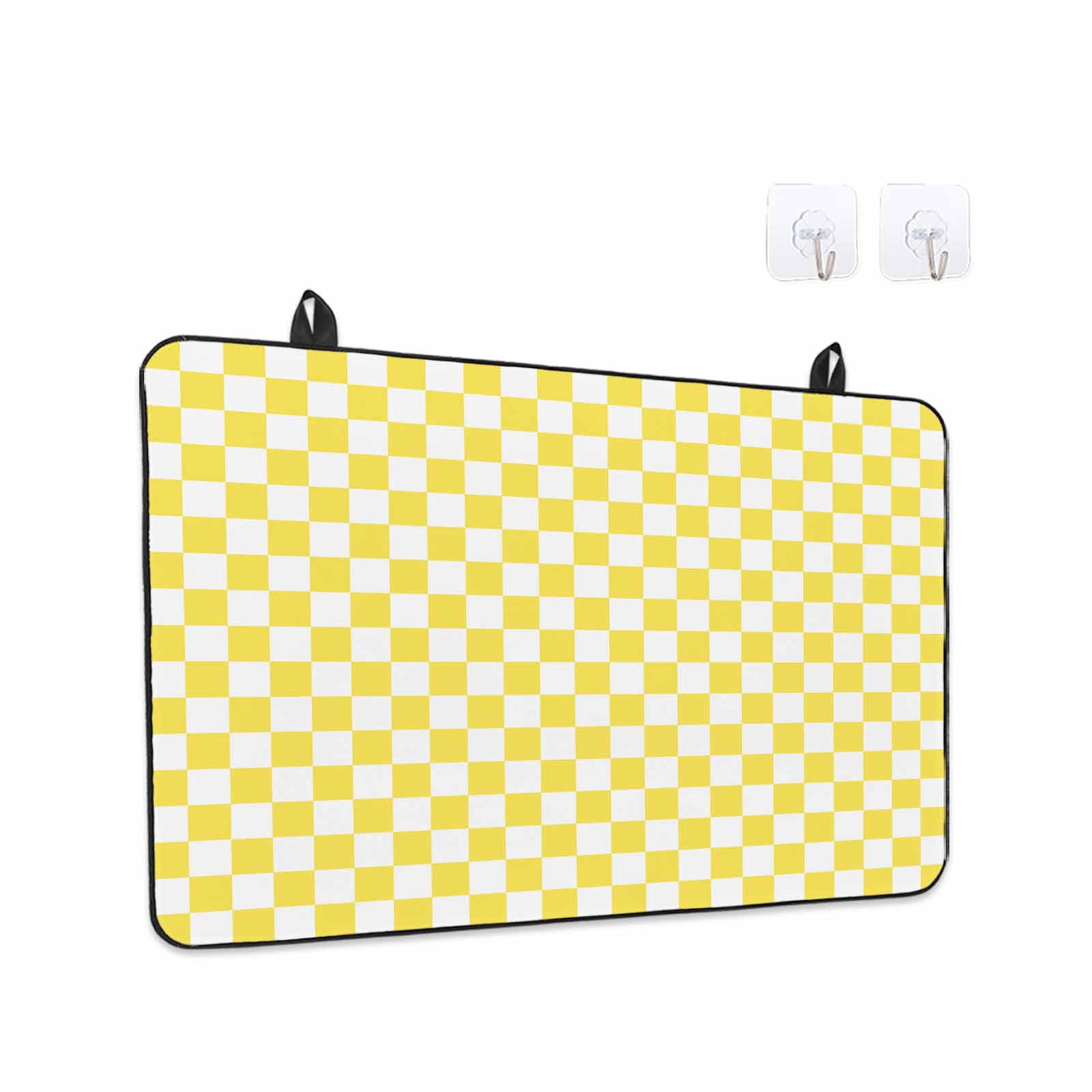 Yellow White Plaid Stove Top Cover for Electric Stove, Heat-proof & Non Slip Glass Top Stove Cover Protector, Modern Retro Geometric Checkered Kitchen Flat Cooktop Rubber Mat 31x24 Inches