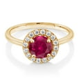 thumbnail image 2 of Gem Stone King 18K Yellow Gold Plated Silver Engagement Ring Created Ruby and Moissanite (1.79 Cttw) (Size 7), 2 of 4