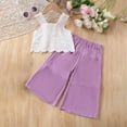 thumbnail image 2 of TOWED22 Toddler Baby Girl Clothes 2pcs Summer Outfits Sleeveless Smocked Floral Camisole Linen Long Pants Set(Purple,5-6 Y ), 2 of 9